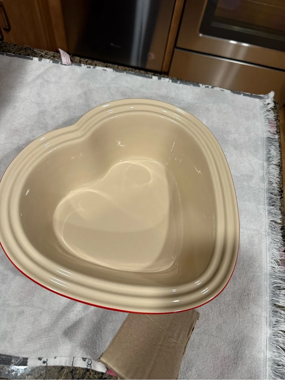 Le Creuset Red Heart Covered Stoneware Dish with Cream Rim